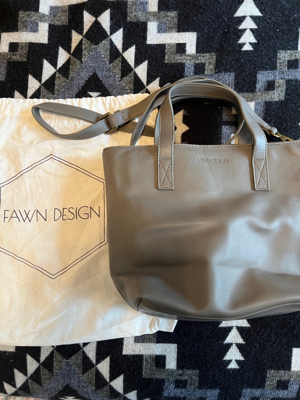 Fawn Design Gray Leather Tote with Adjustable Strap